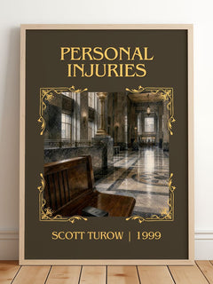 Personal Injuries Classic Book Art Print by Scott Turow – framed print leaning on a wooden floor