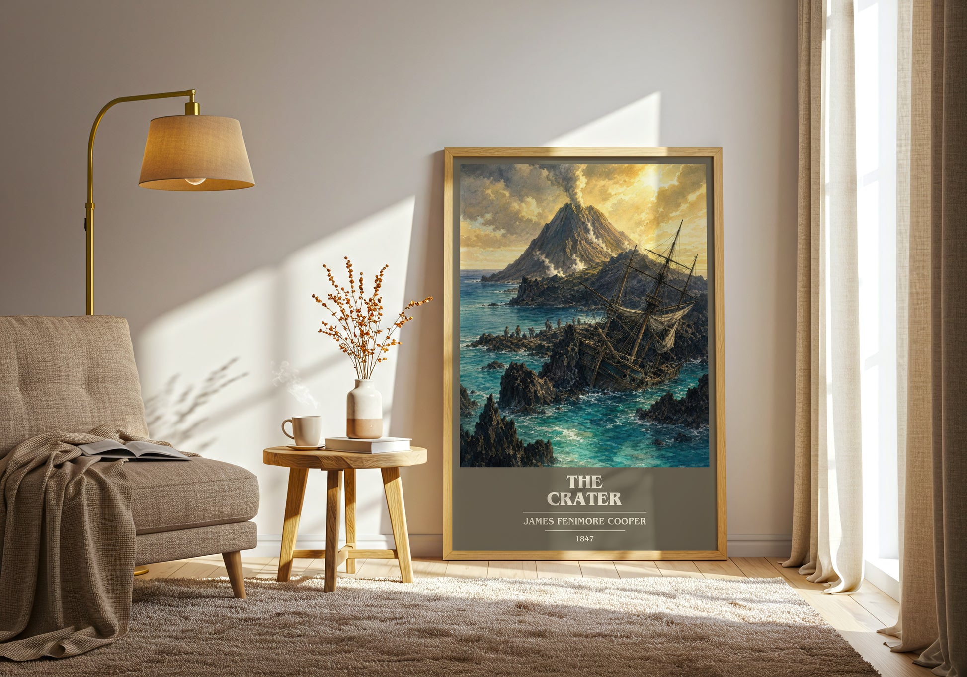 The Crater book cover print on bookshelf – James Fenimore Cooper fan gift