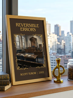 Reversible Errors Classic Book Art Print by Scott Turow – framed print on a city-view windowsill