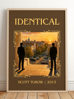 Identical Classic Book Art Print by Scott Turow – framed print leaning on a wooden floor