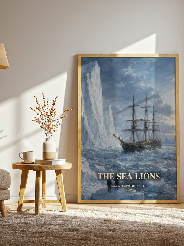 The Sea Lions watercolour print in frame leaning in hallway – adventure wall art