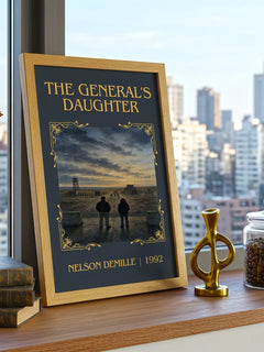 The General's Daughter Classic Book Art Print by Nelson DeMille – framed print on a city-view windowsill
