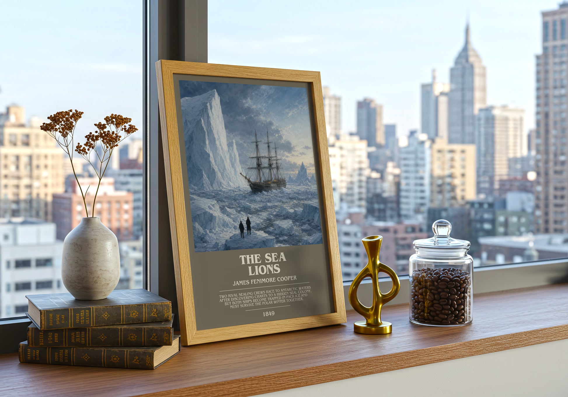 The Sea Lions bookish print framed by window – literary home decor