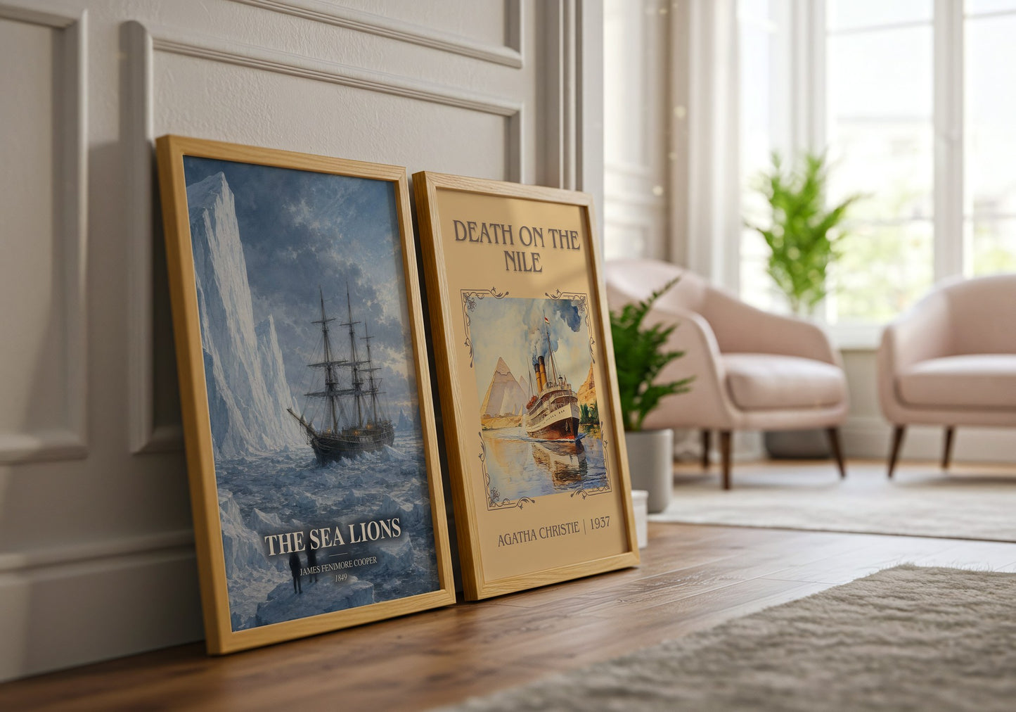 The Sea Lions watercolour print framed by window – literary home decor