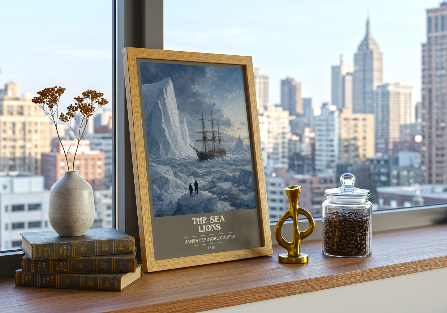 The Sea Lions book cover print framed by window – literary home decor