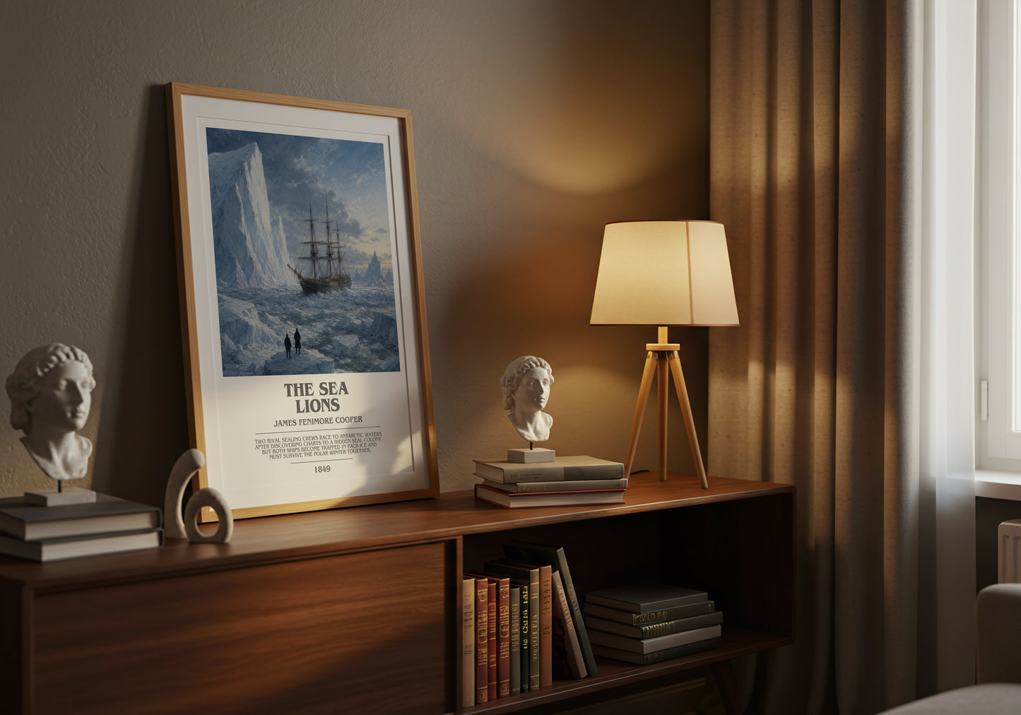 The Sea Lions bookish book poster framed on wall – adventure wall art