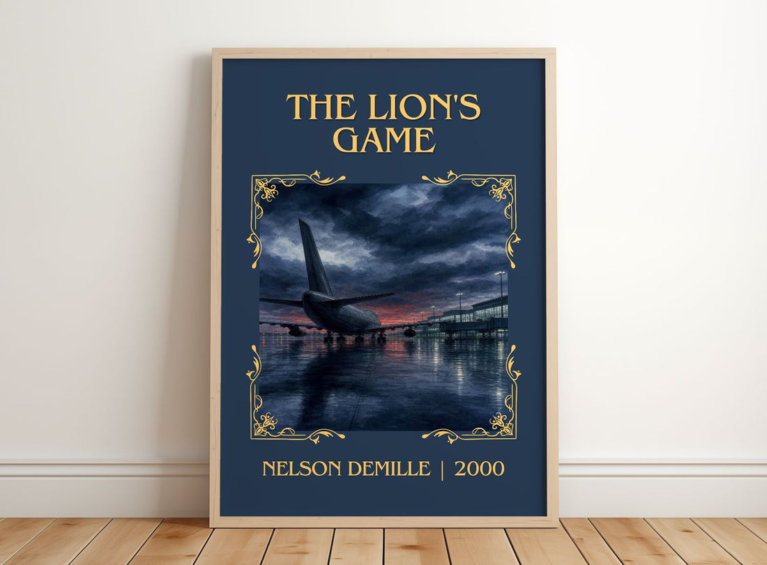 The Lion's Game Classic Book Art Print by Nelson DeMille – framed print leaning on a wooden floor