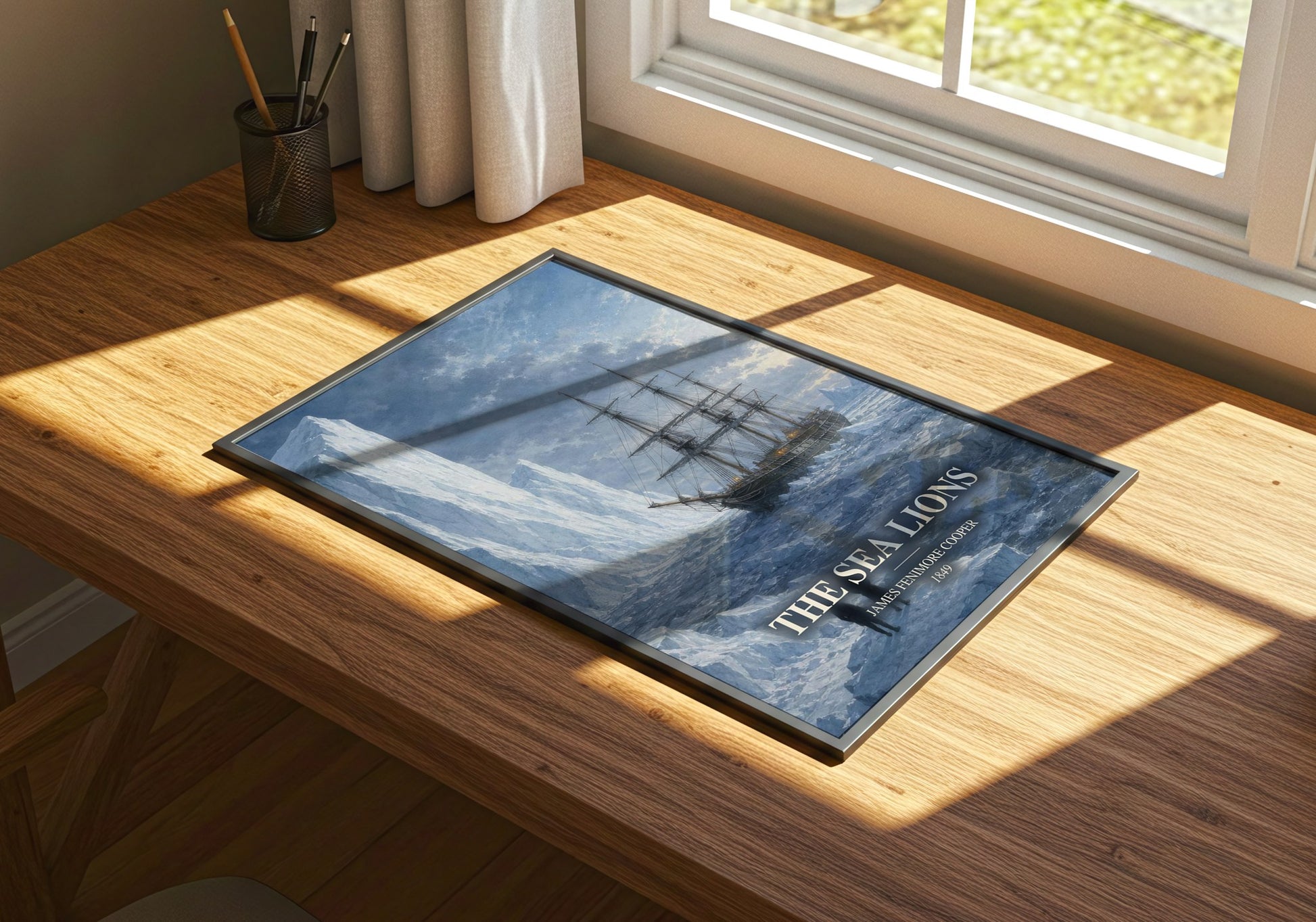 The Sea Lions watercolour book poster framed on wall – adventure wall art