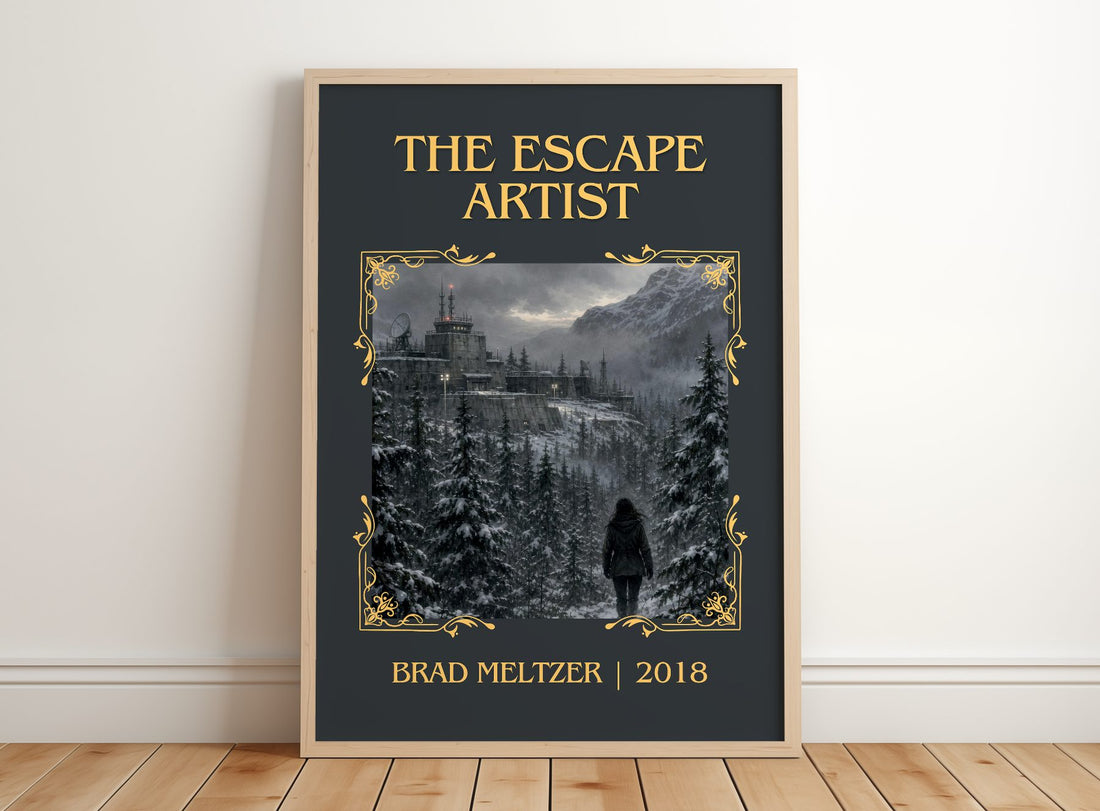 The Escape Artist Classic Book Art Print by Brad Meltzer – framed print leaning on a wooden floor