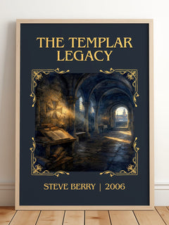 The Templar Legacy Classic Book Art Print by Steve Berry – framed print leaning on a wooden floor