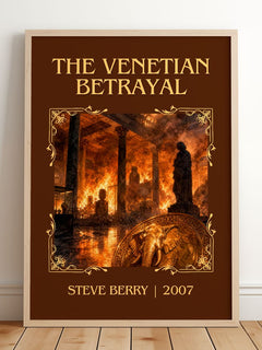 The Venetian Betrayal Classic Book Art Print by Steve Berry – framed print leaning on a wooden floor