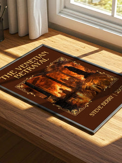 The Venetian Betrayal Classic Book Art Print by Steve Berry – print on a sunlit desk
