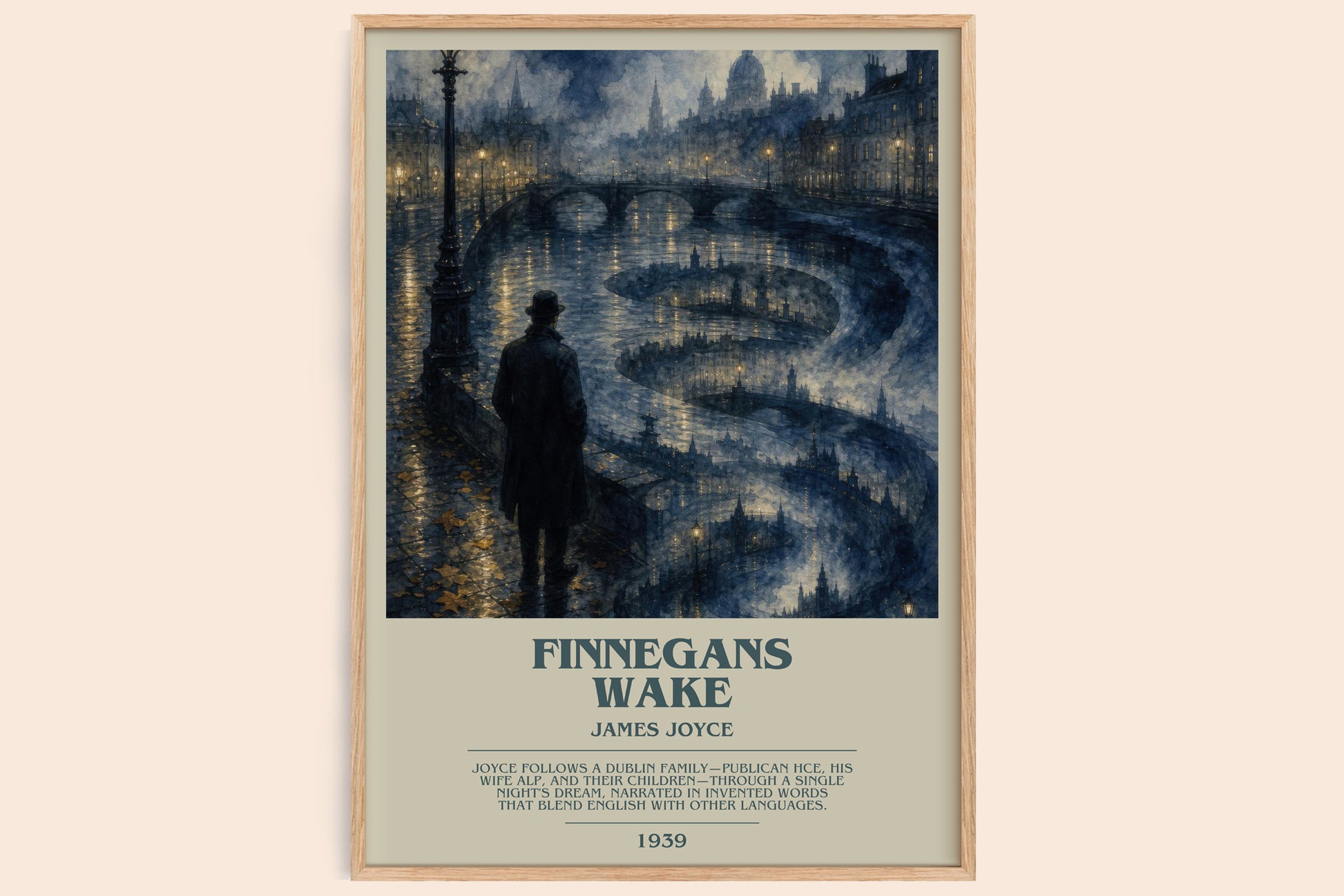 Finnegans Wake bookish book poster by James Joyce – framed literary art print
