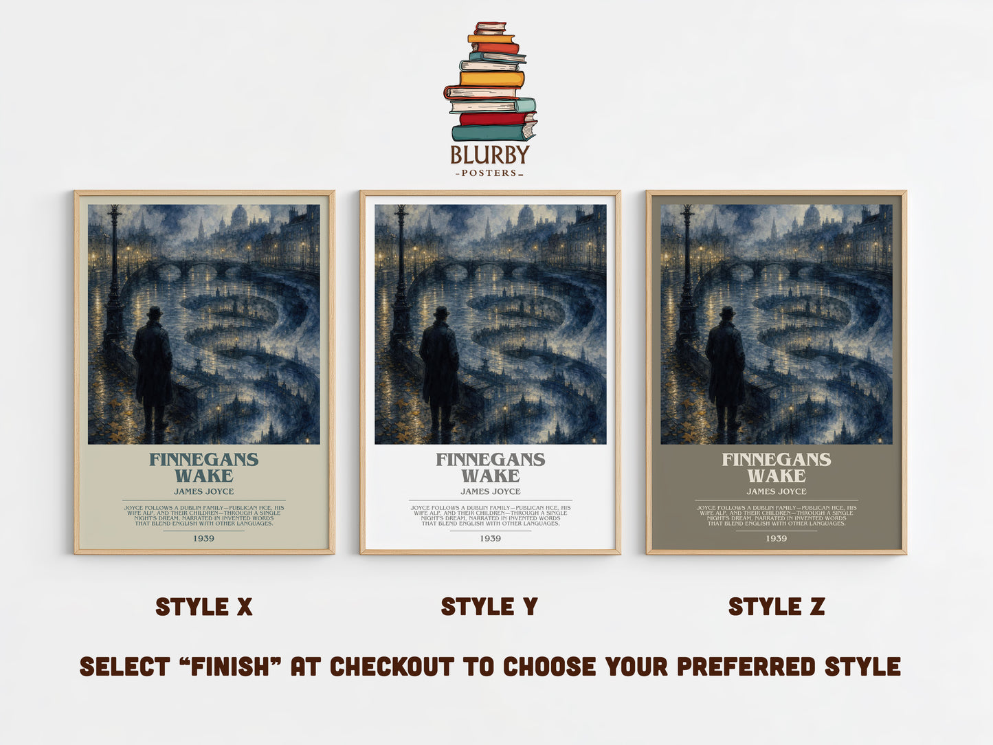Finnegans Wake bookish print in frame leaning in hallway – literary fiction wall art