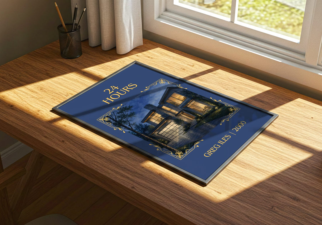 24 Hours Classic Book Art Print by Greg Iles – print on a sunlit desk