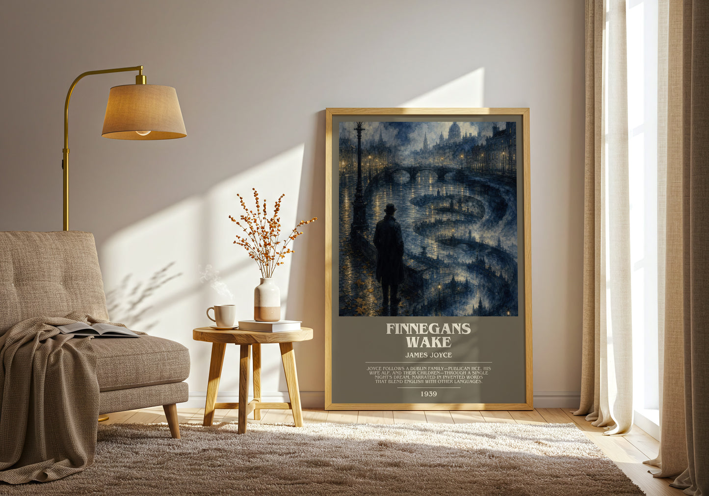 Finnegans Wake bookish print on bookshelf – James Joyce fan gift