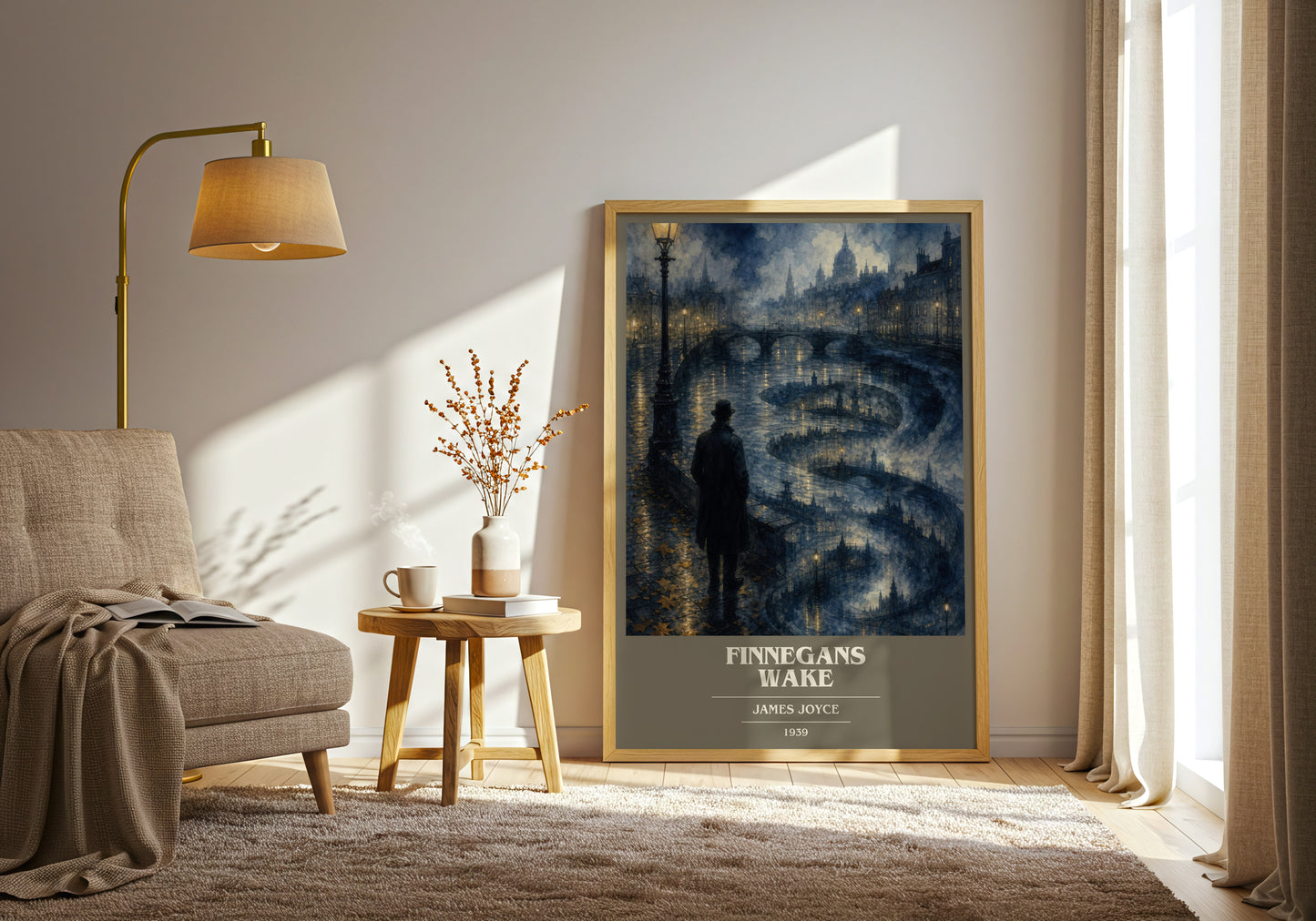 Finnegans Wake book cover print on bookshelf – James Joyce fan gift