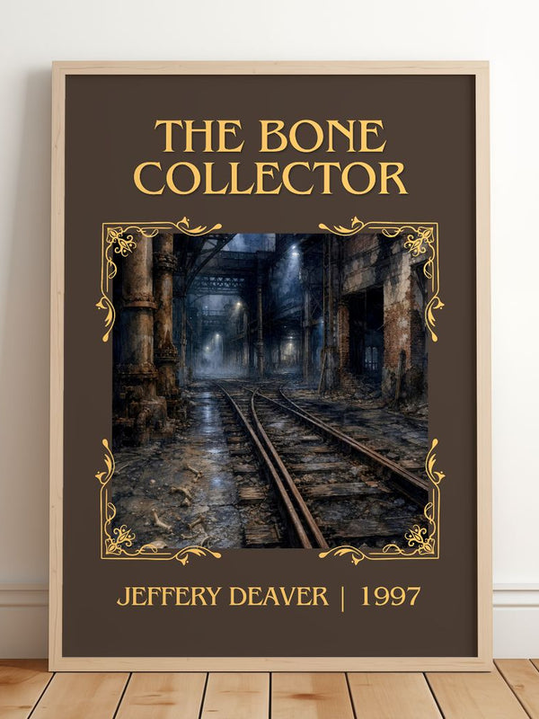 The Bone Collector Classic Book Art Print by Jeffery Deaver – framed print leaning on a wooden floor