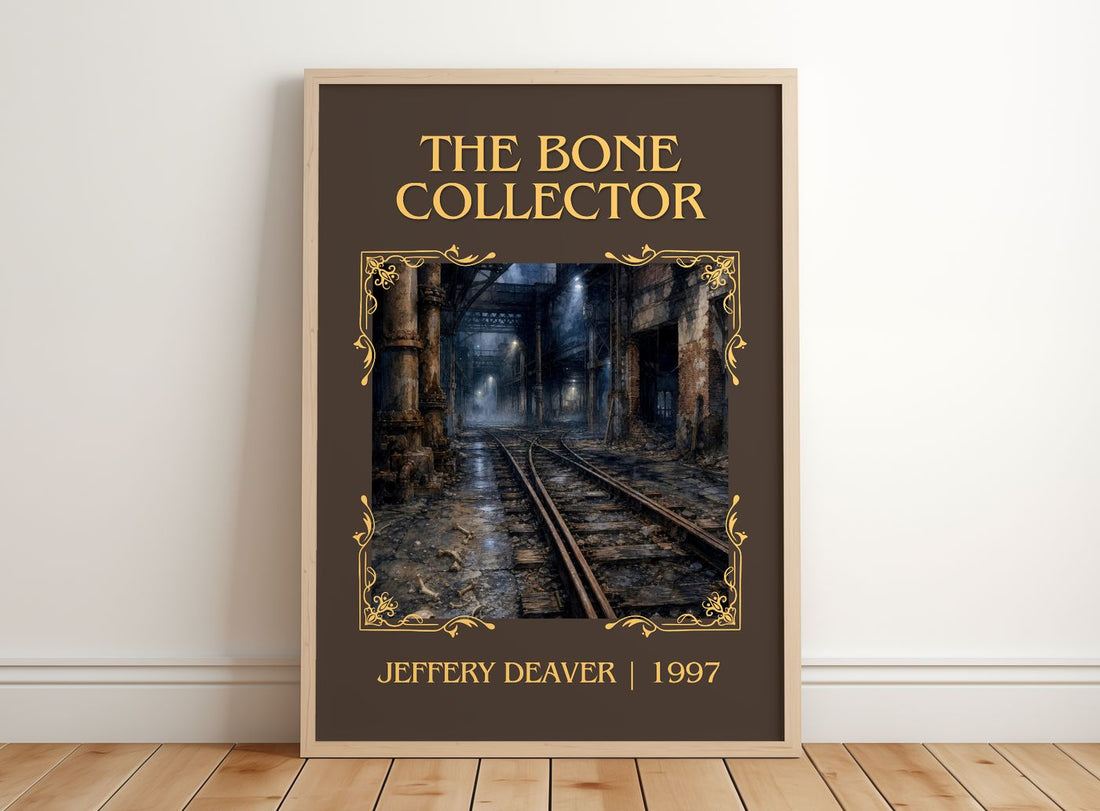 The Bone Collector Classic Book Art Print by Jeffery Deaver – framed print leaning on a wooden floor