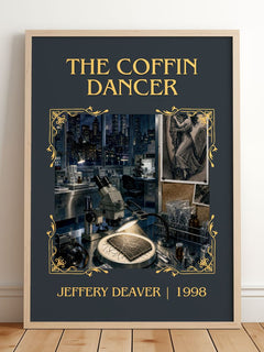 The Coffin Dancer Classic Book Art Print by Jeffery Deaver – framed print leaning on a wooden floor