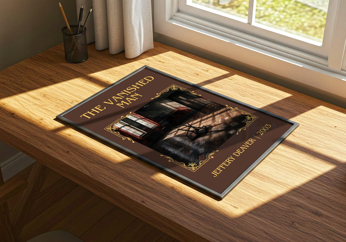 The Vanished Man Classic Book Art Print by Jeffery Deaver – print on a sunlit desk