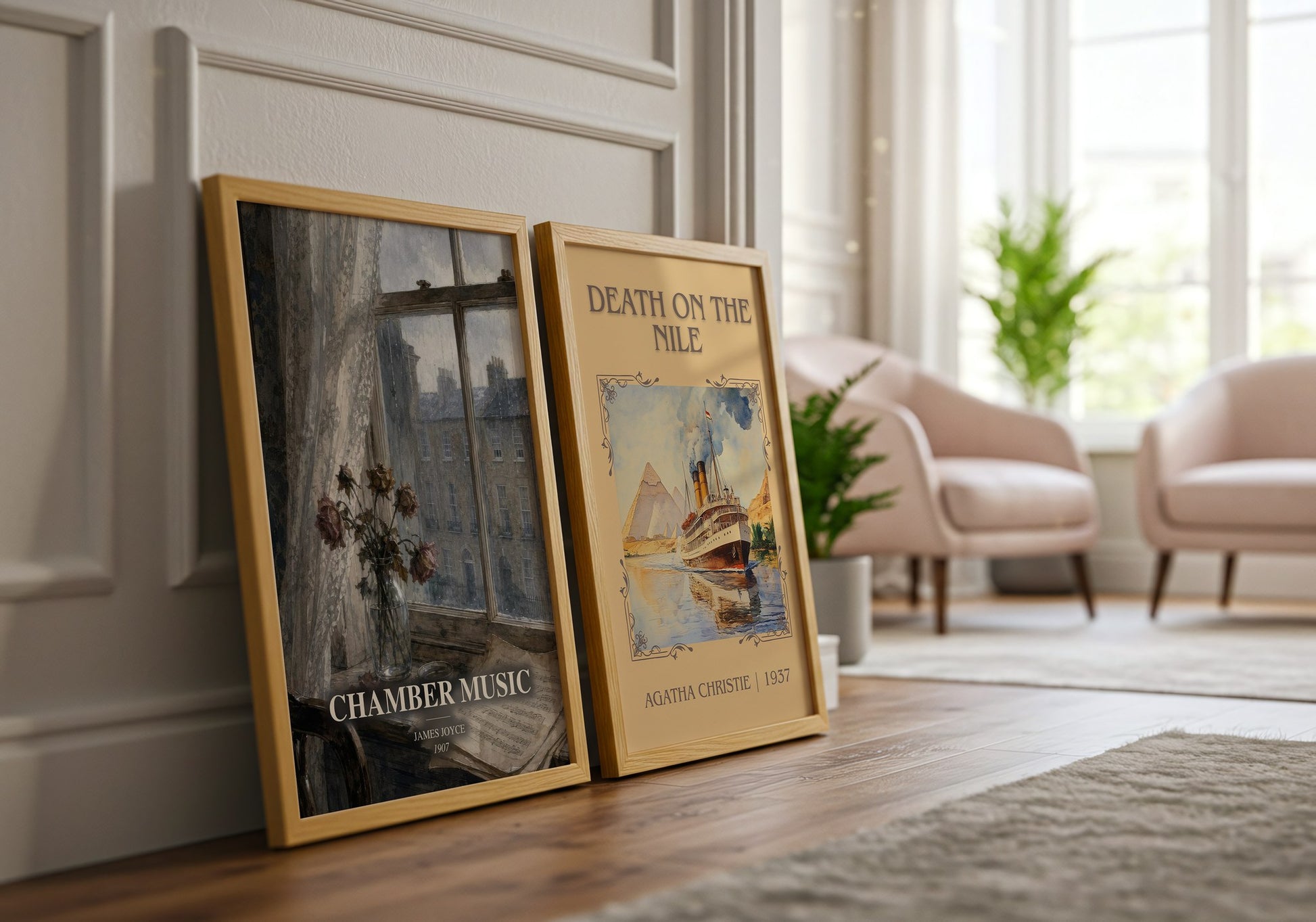 Chamber Music watercolour print framed by window – literary home decor