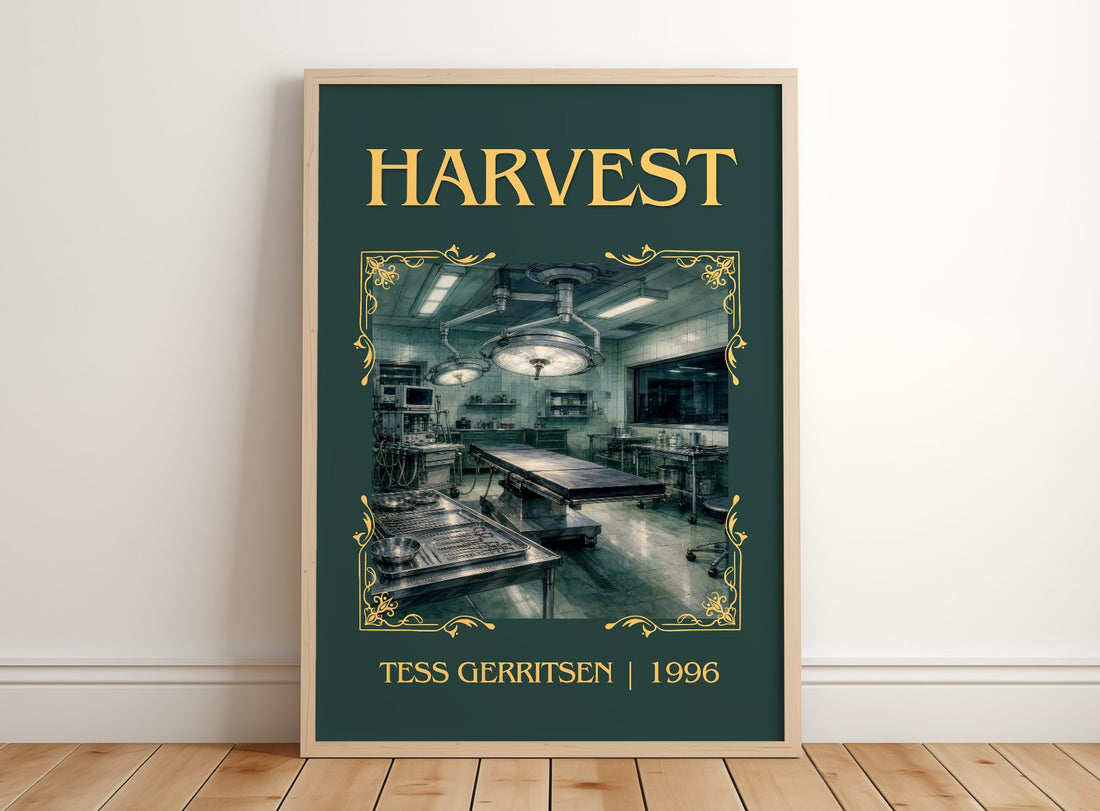 Harvest Classic Book Art Print by Tess Gerritsen – framed print leaning on a wooden floor