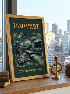Harvest Classic Book Art Print by Tess Gerritsen – framed print on a city-view windowsill