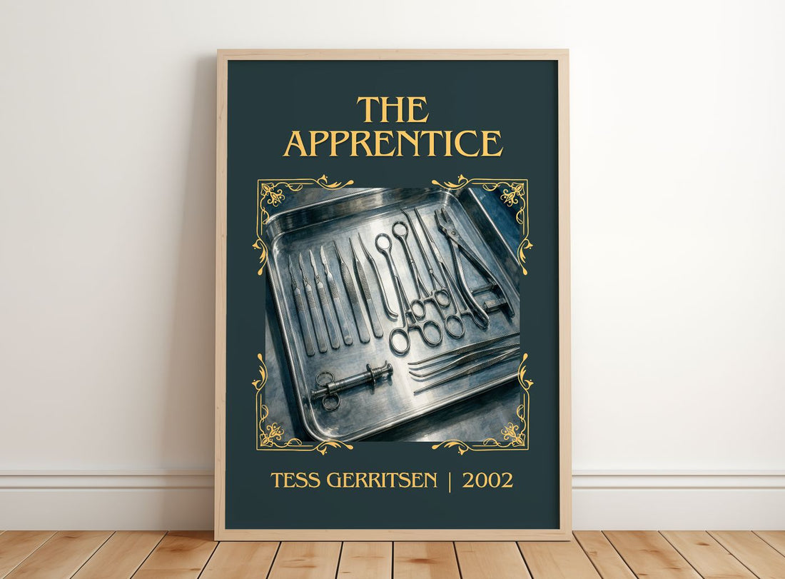 The Apprentice Classic Book Art Print by Tess Gerritsen – framed print leaning on a wooden floor