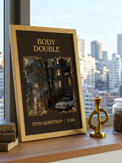 Body Double Classic Book Art Print by Tess Gerritsen – framed print on a city-view windowsill