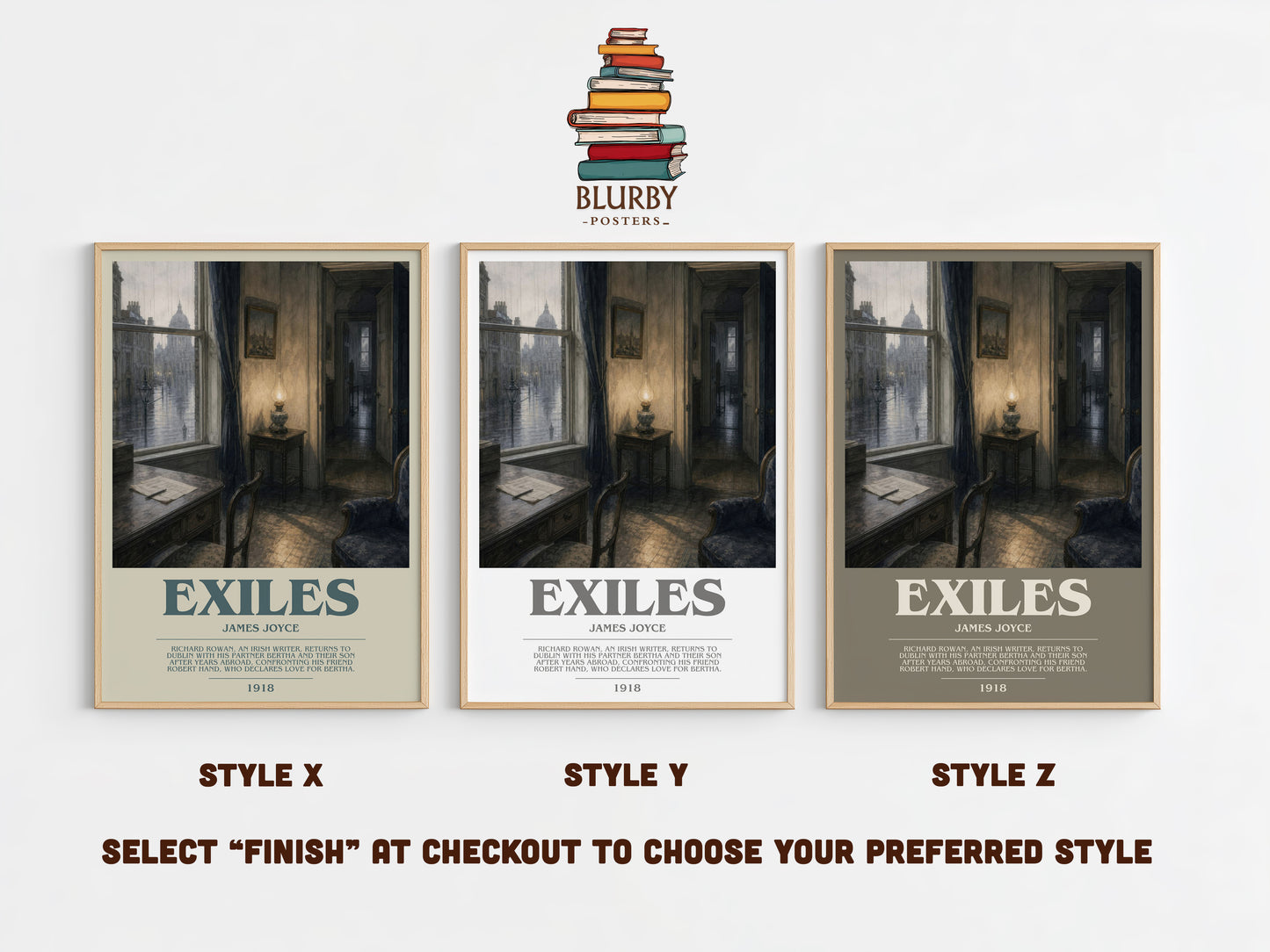 Exiles bookish print in frame leaning in hallway – literary fiction wall art
