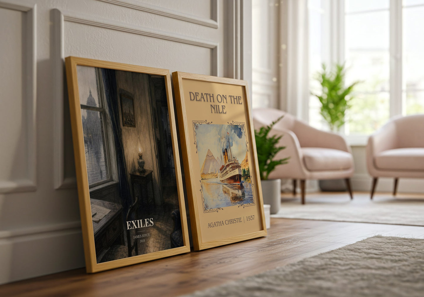 Exiles watercolour print framed by window – literary home decor