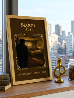 Blood Test Classic Book Art Print by Jonathan Kellerman – framed print on a city-view windowsill