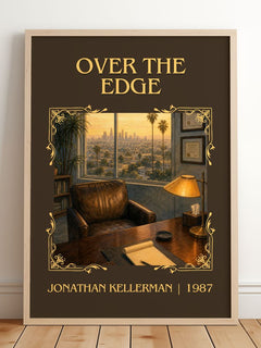 Over the Edge Classic Book Art Print by Jonathan Kellerman – framed print leaning on a wooden floor