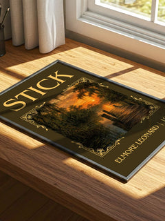 Stick Classic Book Art Print by Elmore Leonard – print on a sunlit desk