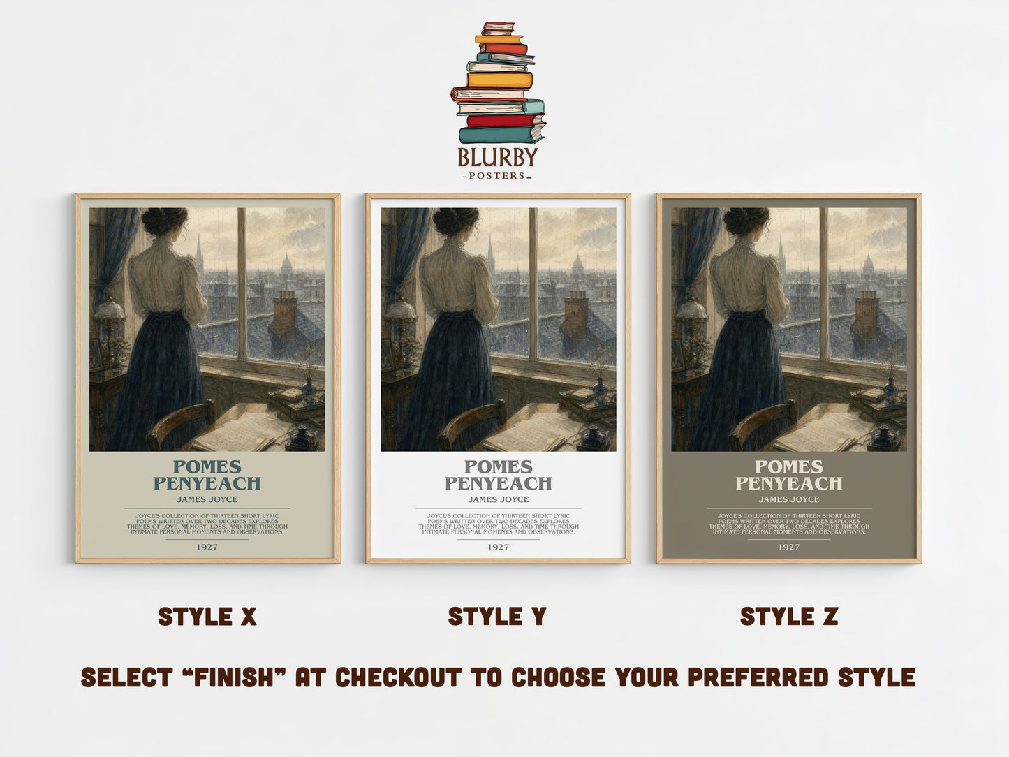 Pomes Penyeach bookish print in frame leaning in hallway – classic literature wall art