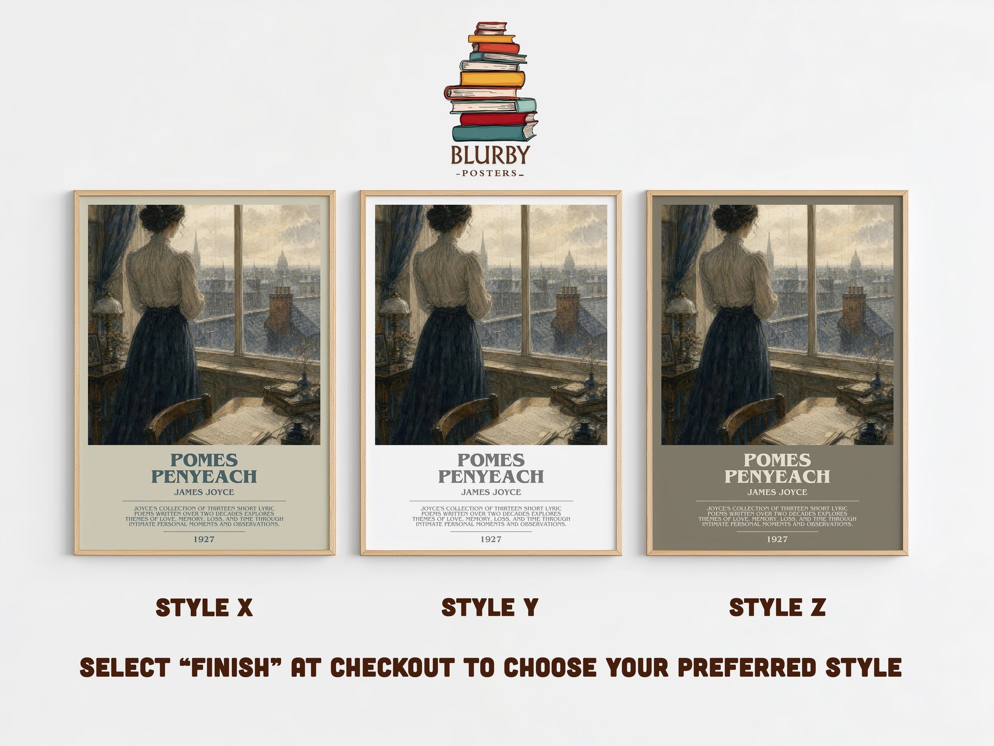 Pomes Penyeach bookish print in frame leaning in hallway – classic literature wall art
