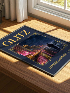 Glitz Classic Book Art Print by Elmore Leonard – print on a sunlit desk