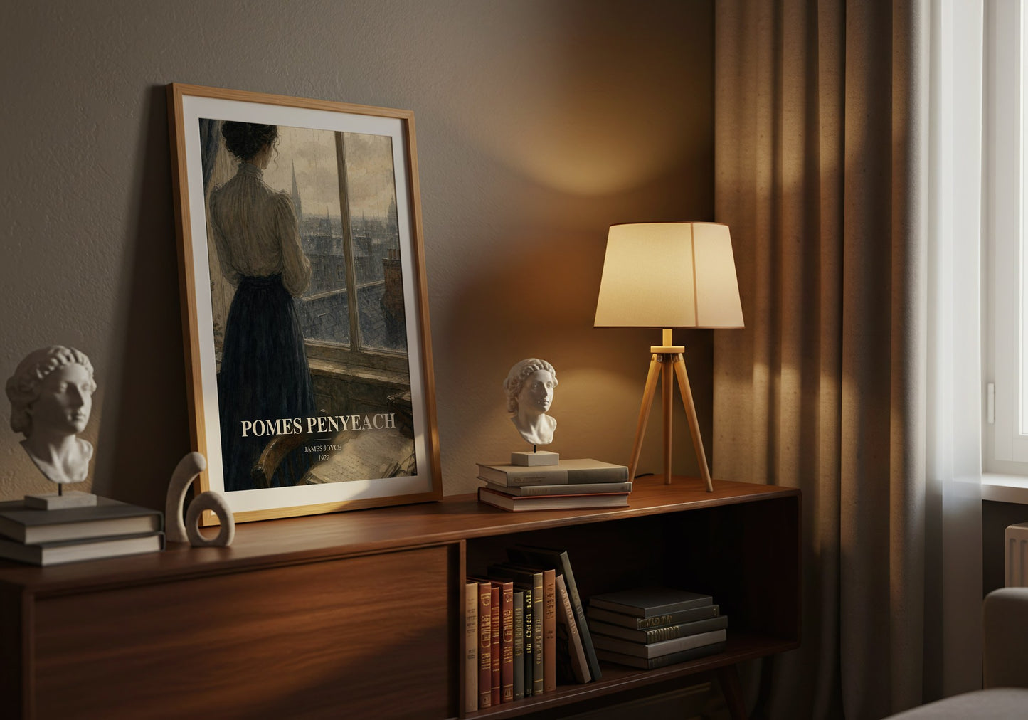 Pomes Penyeach watercolour print on bookshelf – James Joyce fan gift
