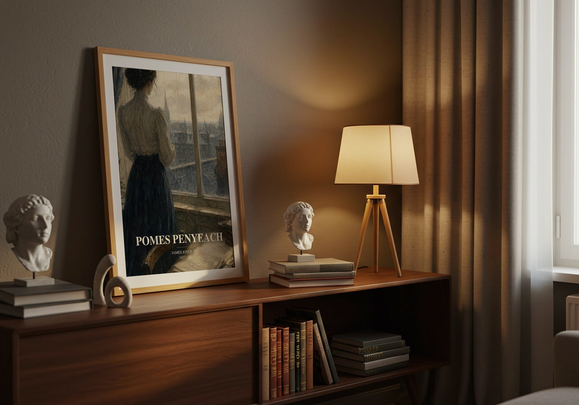 Pomes Penyeach watercolour print on bookshelf – James Joyce fan gift