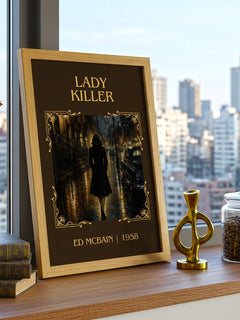 Lady Killer Classic Book Art Print by Ed McBain – framed print on a city-view windowsill