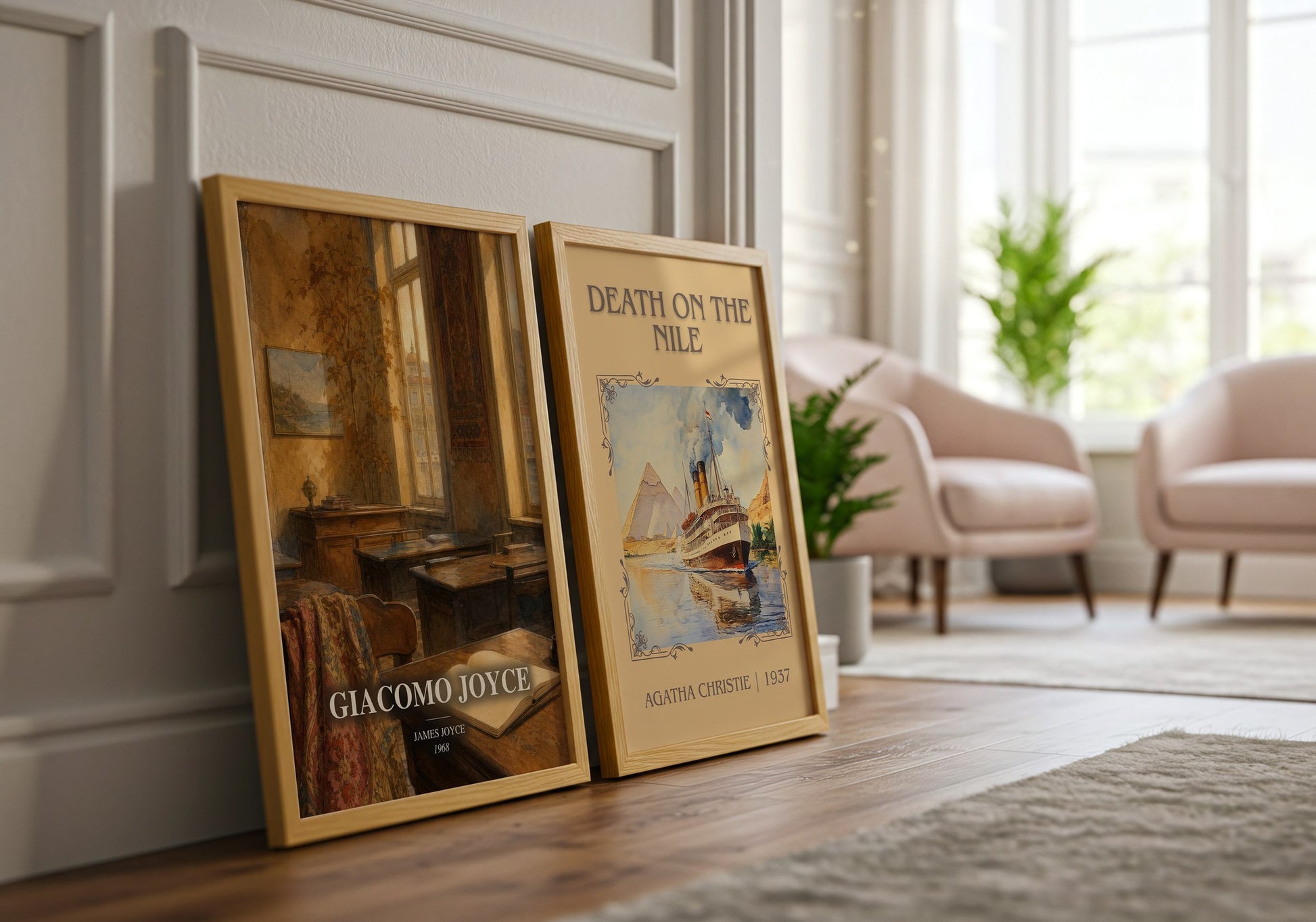 Giacomo Joyce watercolour print framed by window – literary home decor
