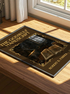 The Godwulf Manuscript Classic Book Art Print by Robert B. Parker – print on a sunlit desk
