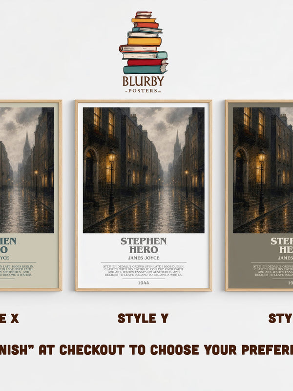 Stephen Hero bookish print in frame leaning in hallway – coming of age wall art