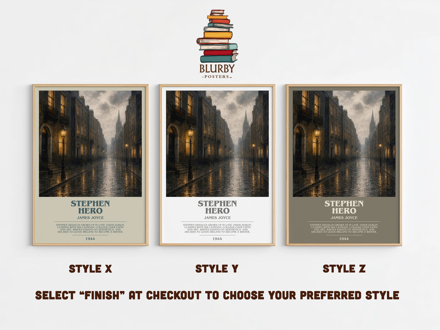 Stephen Hero bookish print in frame leaning in hallway – coming of age wall art