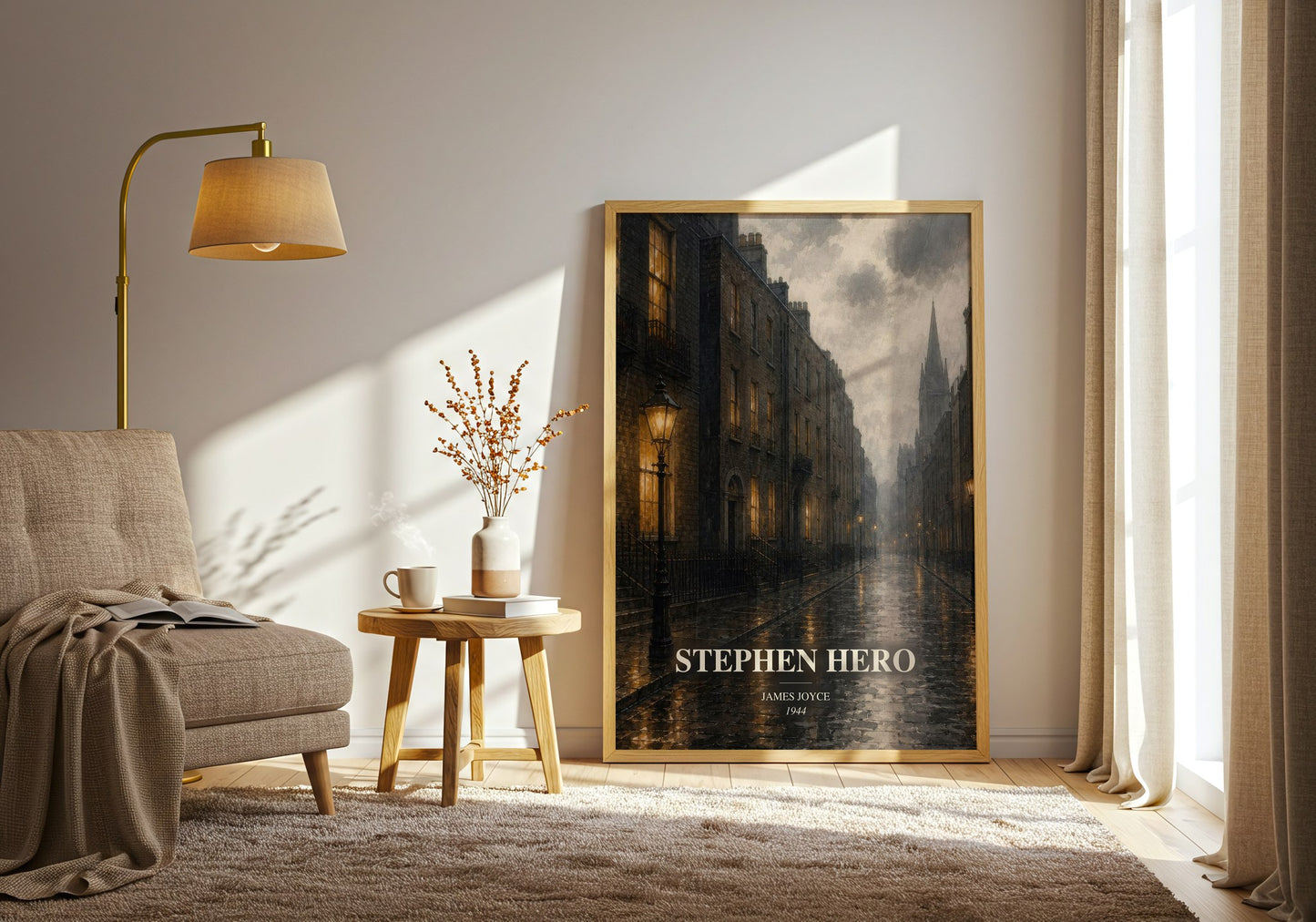 Stephen Hero watercolour print in frame leaning in hallway – coming of age wall art