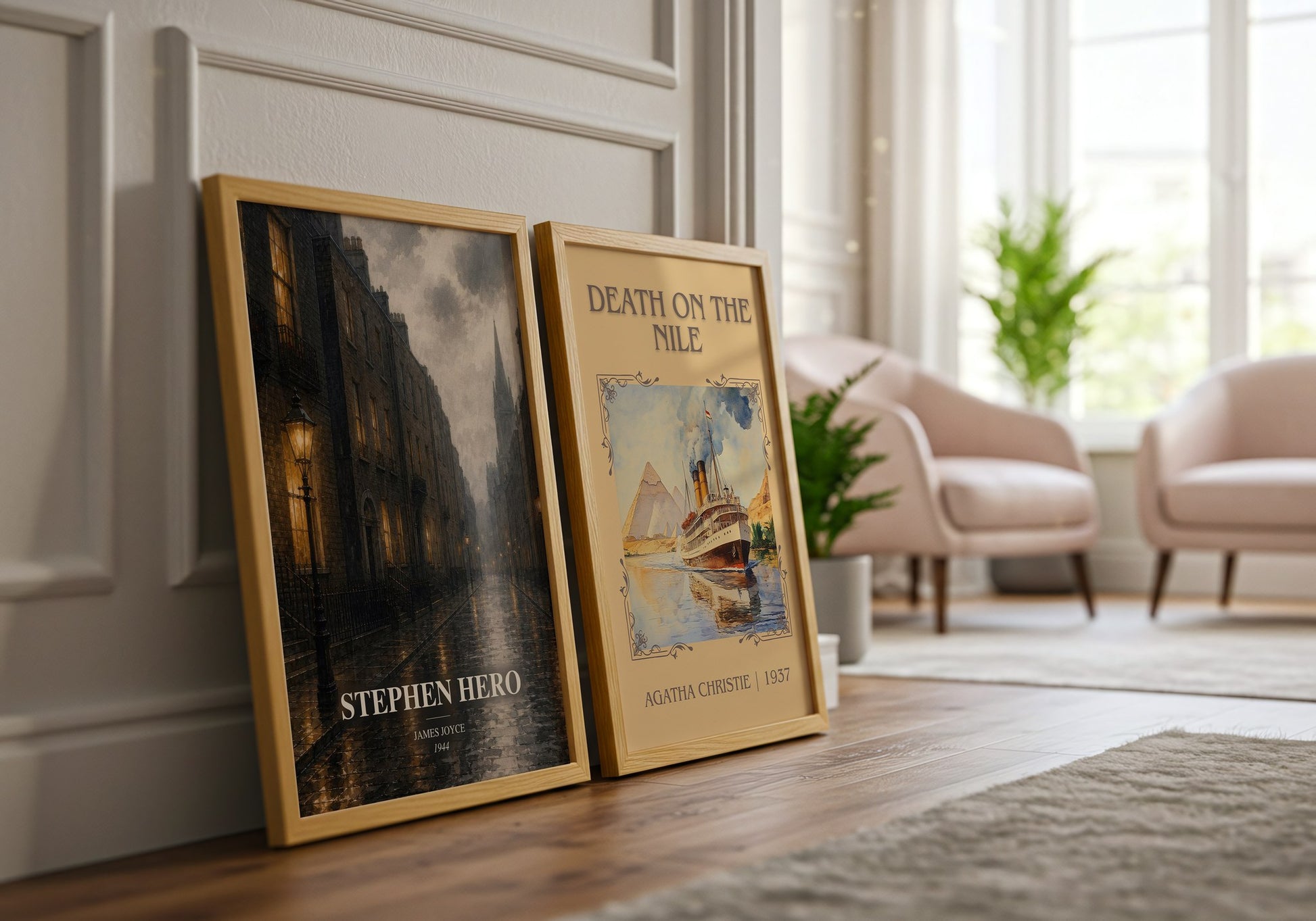 Stephen Hero watercolour print framed by window – literary home decor
