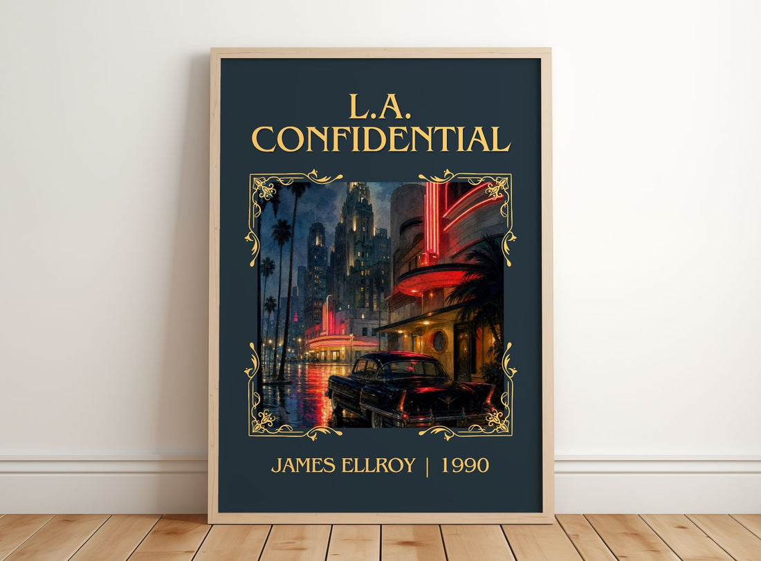 L.A. Confidential Classic Book Art Print by James Ellroy – framed print leaning on a wooden floor