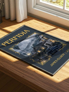 Perfidia Classic Book Art Print by James Ellroy – print on a sunlit desk