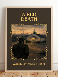 A Red Death Classic Book Art Print by Walter Mosley – framed print leaning on a wooden floor